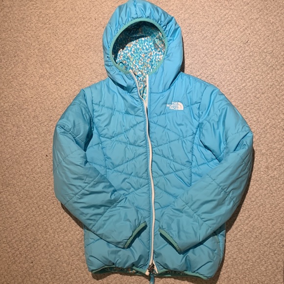 The North Face reversible turquoise puffer ski jacket girls 10 - Picture 6 of 11